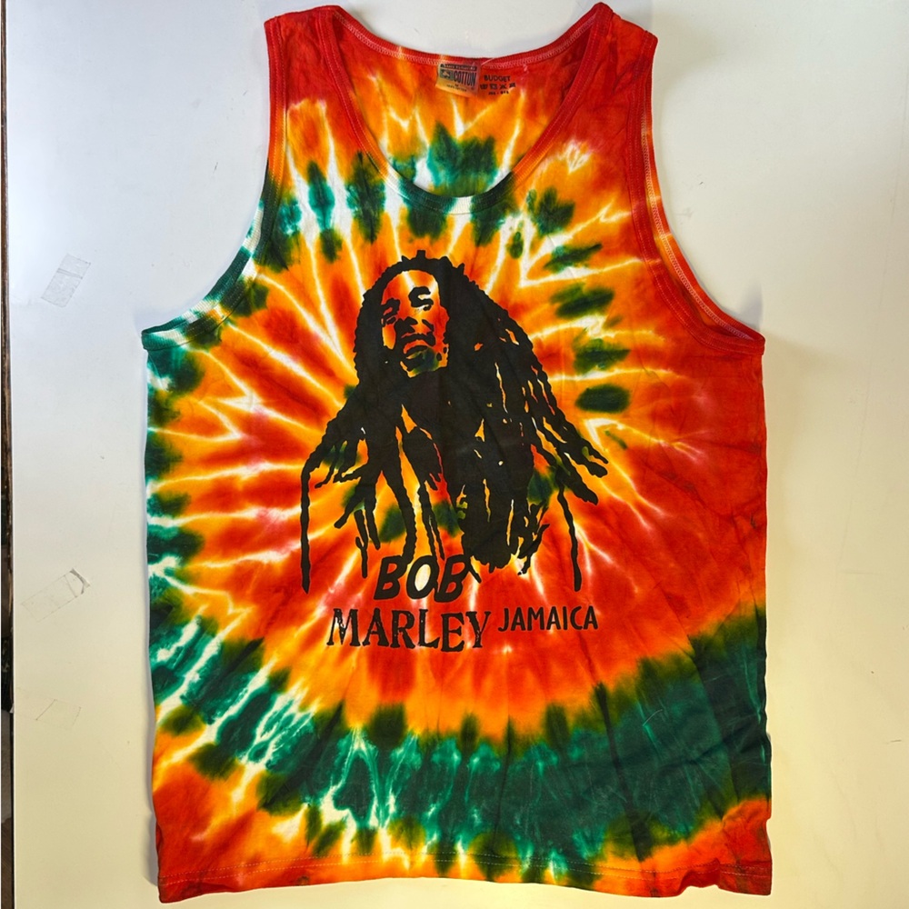Bob Marley Jamaica Red, Orange & Green Cotton Tie Dye Tank Top Muscle Tee Size M